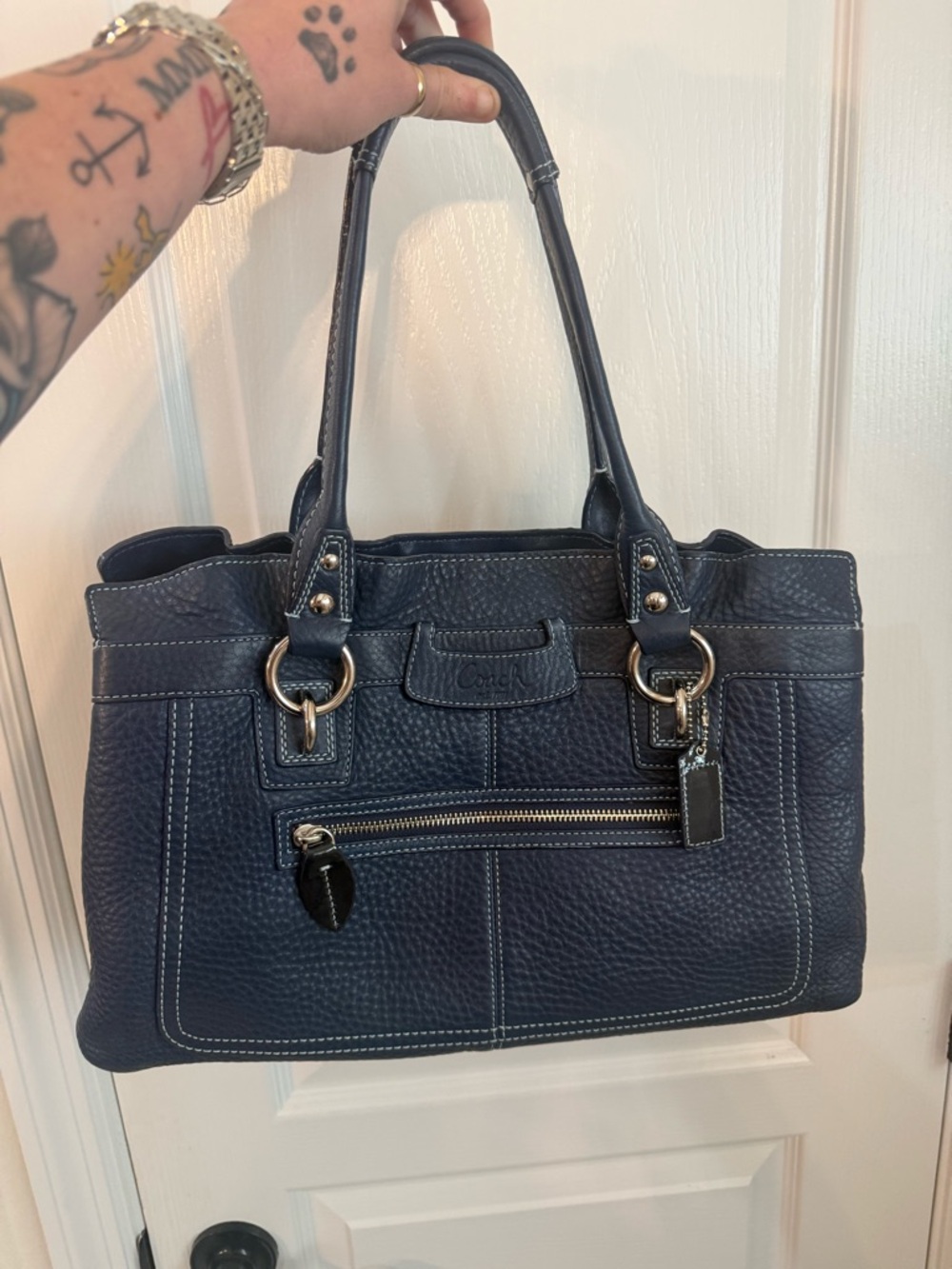 Coach Penelope Pebbled Leather Navy Tote Bag